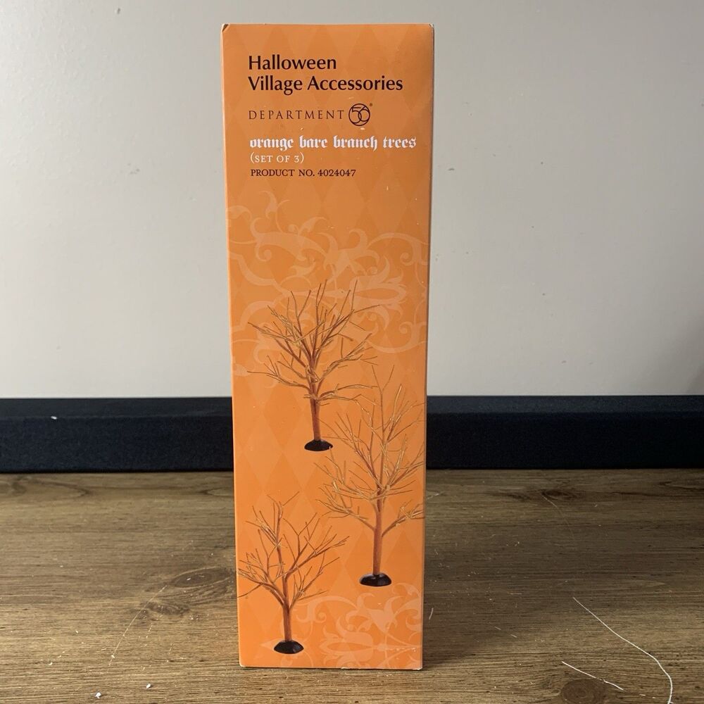 DEPT 56 Halloween Village Accessories Orange Bare Branch Trees Set Of 3 4024047